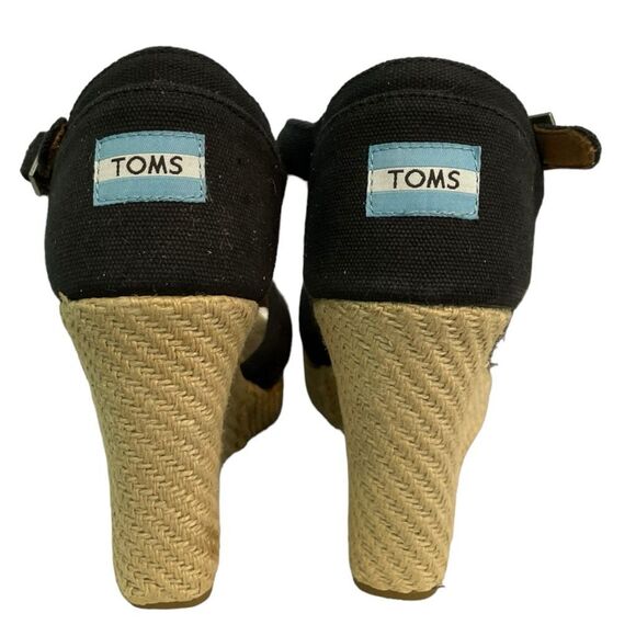 TOMS Sierra Strappy Espadrille Sandals Black Canvas Cork Bottom Wedge 10 - Picture 7 of 7